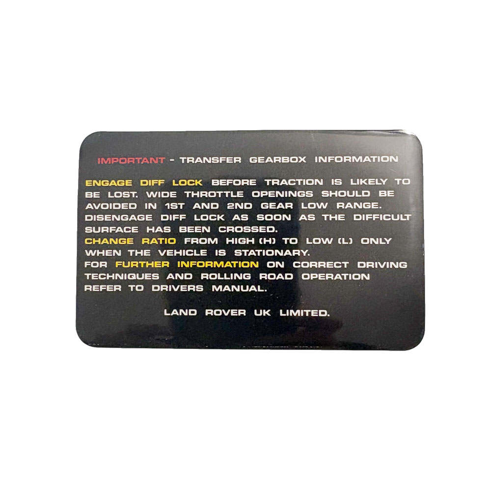 Instruction Label for Manual Gearbox MUC6930